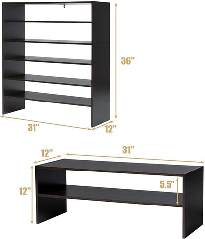 Giantex 3-in-1 Vertical Shoe Rack, 6-Tier Free Standing Shoe Storage Organizer w/Stackable Design for 18 Pairs, 31 Inch Wide Wood Shoe Shelf for Closet, Entryway, Living Room, Office, Walnut