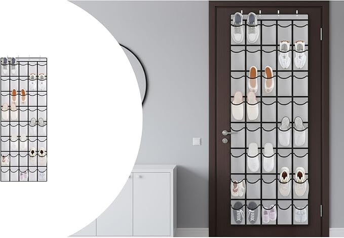 Over the Door Shoe Organizer for Bedroom Door with Multiple Pockets - Hanging Shoe Storage Bag Caddy