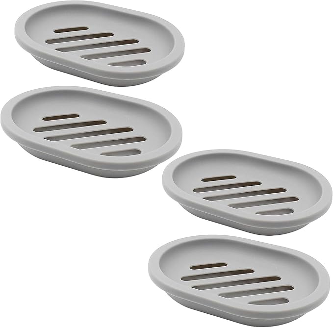 Topsky 4pcs Soap Dish with Drain, Soap Holder, Soap Saver, Easy Cleaning, Dry, Stop Mushy Soap (Grey)
