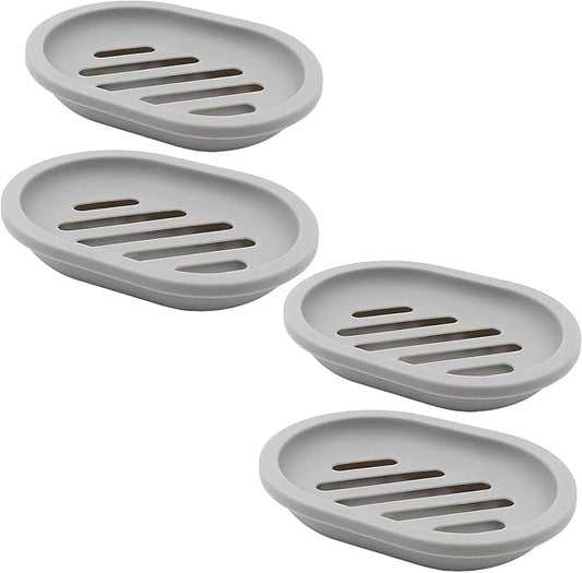 Topsky 4pcs Soap Dish with Drain, Soap Holder, Soap Saver, Easy Cleaning, Dry, Stop Mushy Soap (Grey)