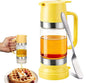 Honey Dispenser No Drip with Base, 12oz Glass Honey Dispenser with Handle, Pressure Design for Quantitative Honey Extraction Syrup and Jam (Yellow)