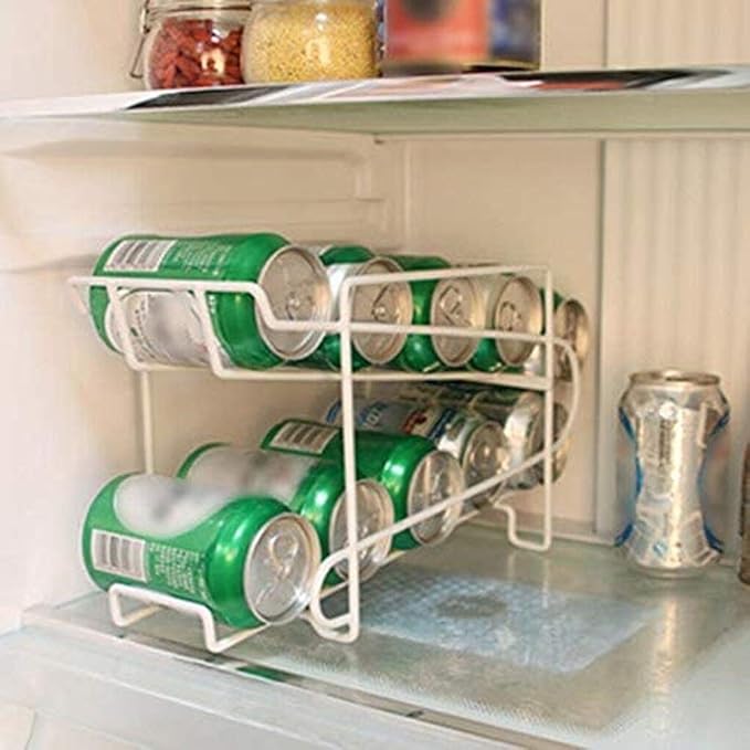 ausuky 2 Tier Metal Can Dispenser Refrigerator Beverage Rack Storage Holder for Soda Beer Coke