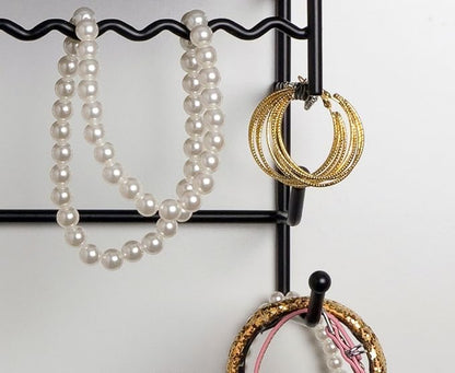 Mango Steam Black 17" Wall Mount Jewelry & Accessory Storage Rack Organizer Shelf for Earrings, Bracelets, Necklaces, & Hair Accessories