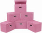 STOREONE Fabric Storage Cube Bins Foldable Organizer Container Collapsible Basket with Lids and Metal Handles, for Home, Bedroom, Closet 6 Pcs (Pink)