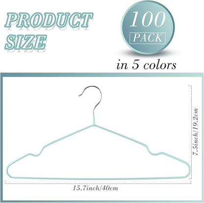 Wesiti 100 Pcs Metal Wire Non Slip Hangers for Clothes Space Saving Hanger Strong 15.7 in Triangle Clothes Coat Suit Bridal Boutique Dress for Closet Dorm Rack(Colorful)