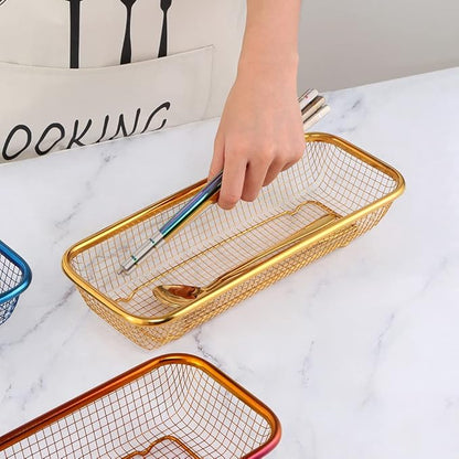 Buyer Star Stainless Steel Cutlery Drawer Organizer Pack of 6, Purple Mesh Storage Baskets with 4 Triangle Racks, Stackable Utensil Holder for Holding Flatware Kitchen Utensil