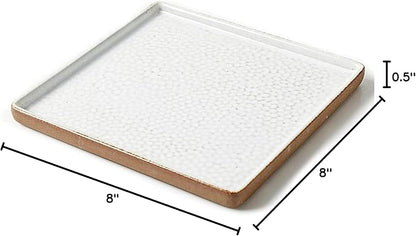 Vanity Tray with Brown Trim - Candle & Perfume Holder Organizer - Decorative Square White 8"8" Bathroom Countertop Tray