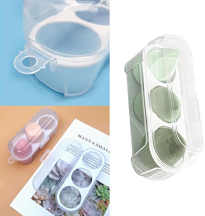 2 Pack Makeup Sponge Holder 3 Slot Container Beauty Sponge Case Powder Puff Storage Organizer Hard Protective Carrying Box Carrier for Beauty Makeup Blenders Set Blending Egg Travel Cosmetic