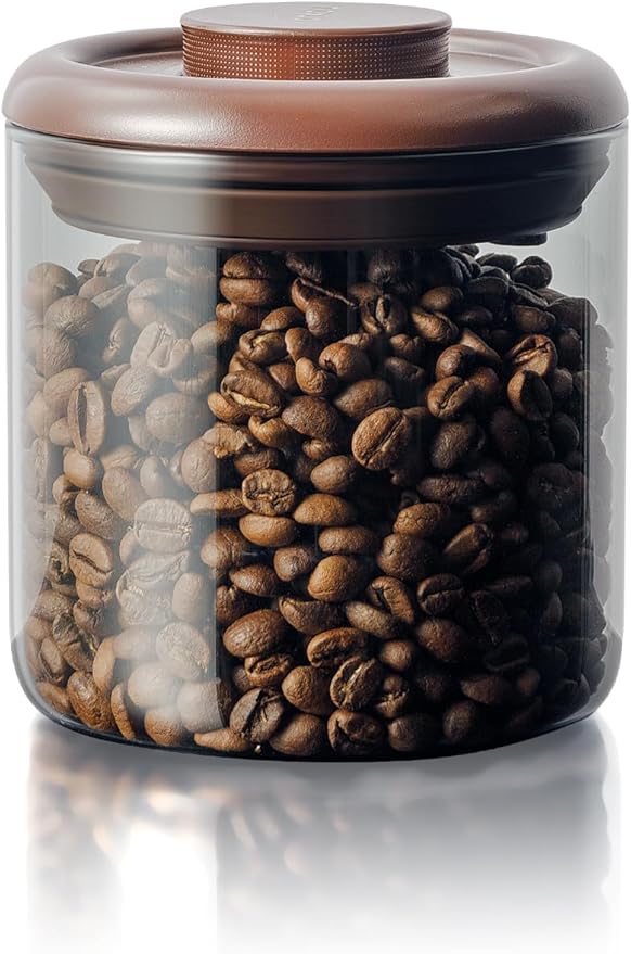 Airtight Coffee Bean Storage Canister – 7 oz Borosilicate Pantry Container with Pop Lid, UV-Blocking Glass & Non-Wood Easy-Clean Cap for Beans, Tea, Sugar, Spices, Snacks & More