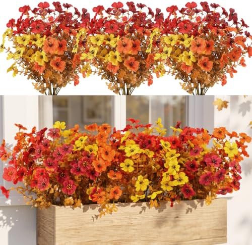 CEWOR 12 Bundles Fall Artificial Flowers for Outdoor Indoor, Fake Silk Daisy with Eucalyptus Leaves, Autumn Faux Flower for Garden Patio Home Decor (4 Multicolor) by CEWOR