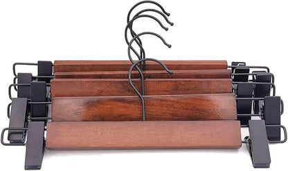 Wooden Pants Hangers Finish with Metal Clips Natural Wood Hanger for Skirts Slacks,One Pack of 5 (Walnut)