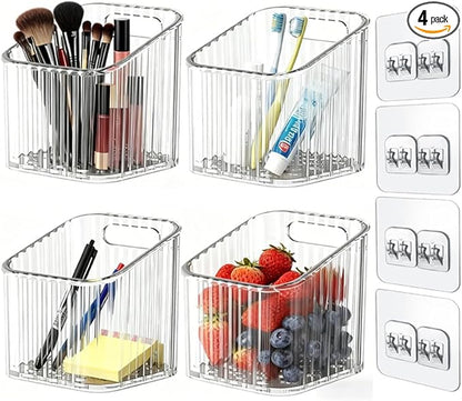 4 Pack Acrylic Wall Mounted Storage Racks, Stackable Cabinet Door Storage Containers For Bathroom Kitchen Pantry Office Holds Remote Controls Makeup & Small Items