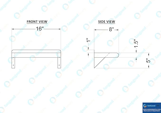 AmGood 16" Long X 8" Deep Stainless Steel Wall Shelf | NSF Certified | Appliance & Equipment Metal Shelving | Kitchen, Restaurant, Garage, Laundry, Utility Room