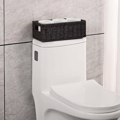 Vagusicc Wicker Storage Basket, Paper Rope Wicker Baskets with Handles, Toilet Paper Basket for Toilet Tank Top, Small Wicke Baskets for Organizing Shelves, 2-Pack, Black