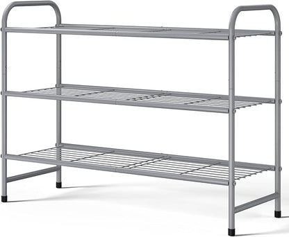 Kitsure Shoe Rack - Stainless Steel Shoe Organizer, Sturdy Shoe Rack for Closet and Front Door Entrance, Free Standing Shoe Shelf, Closet Organizers and Storage, 25.6" Wide - 3 Tier, Grey