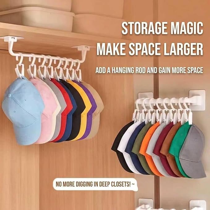 10-Hook Adhesive Hat Organizer Rack for Baseball Caps - Wall Mountable Storage for Door, Closet, Wall