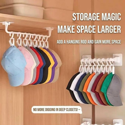 10-Hook Adhesive Hat Organizer Rack for Baseball Caps - Wall Mountable Storage for Door, Closet, Wall