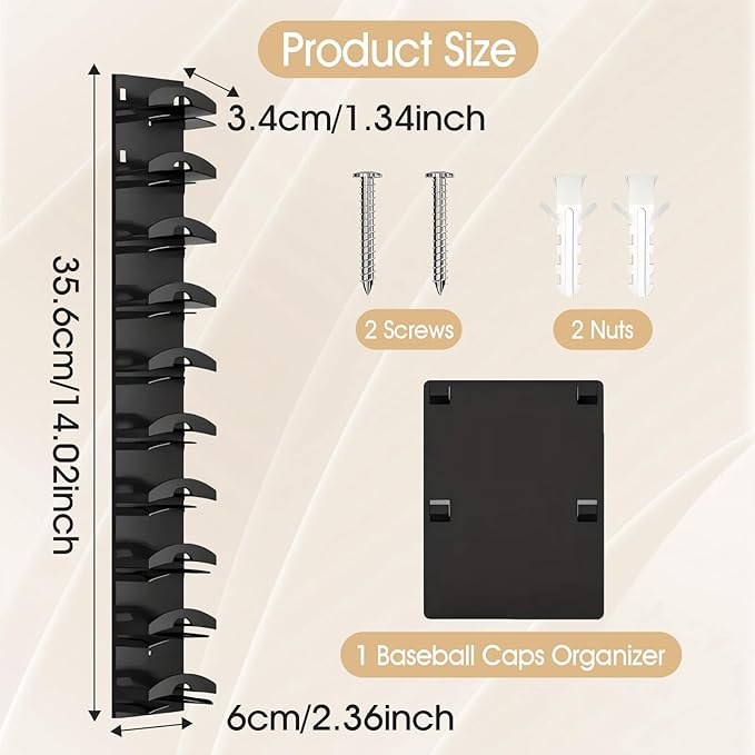 Baseball Caps Organizer Hat Storage Display Holder Modern Compact Hat Hanger Hat Organizer for Closet Laundry Entrance Door, Black