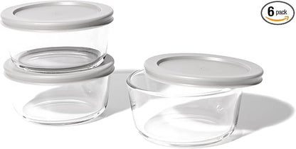 6-Piece Glass Food Storage Containers Set (3 Containers + 3 BPA-Free Lids) | 2-Cup, Leakproof | Microwave, Freezer, Oven & Dishwasher Safe | Ideal for Meal Prep & Pantry Organization, Grey
