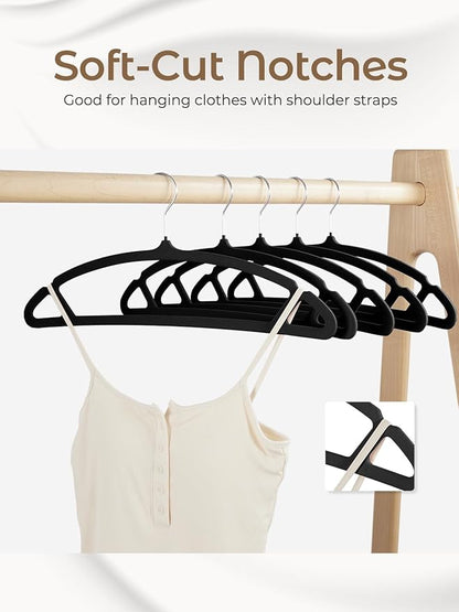 HOUSE DAY Black Velvet Hangers 60 Pack, Luxury Non Slip Felt Hangers, Space Saving Clothes Black Hanger Heavy Duty, No Shoulder Bump Focked Hanger with 360° Swivel Hook for Closet