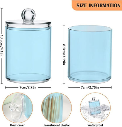 Light Blue Qtip Dispenser Apothecary Jars Bathroom Qtip Holder Storage Canister 10 Oz Plastic Jar for Cotton Ball Swab Round Pads Floss 2pcs