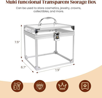 Crown Box 7.9 x 6.7 x 7.5inch, Clear Makeup Case,Cosmetic Organizer, Large Capacity Transparent Acrylic Artists Display Case for Vanity,Bathroom Counter or Dresser