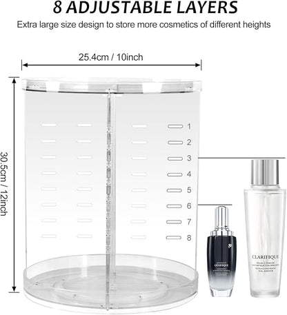 AMEITECH Rotating Makeup Organizer, 360 Spinning Skincare Organizers, 8 Adjustable Layer Cosmetic Storage Case with Brush Holder Perfume Tray for Vanity Bathroom Countertop - Large