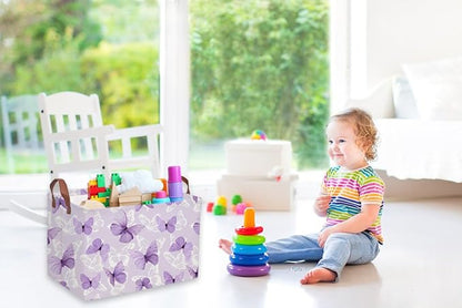Sanjiaofeng Rectangular Kids Basket Butterfly Storage Bins,Girls Storage Basket with Handles.Clothers,Toys,Books,Kid's Gifts Bins. (Purple Butterfly)