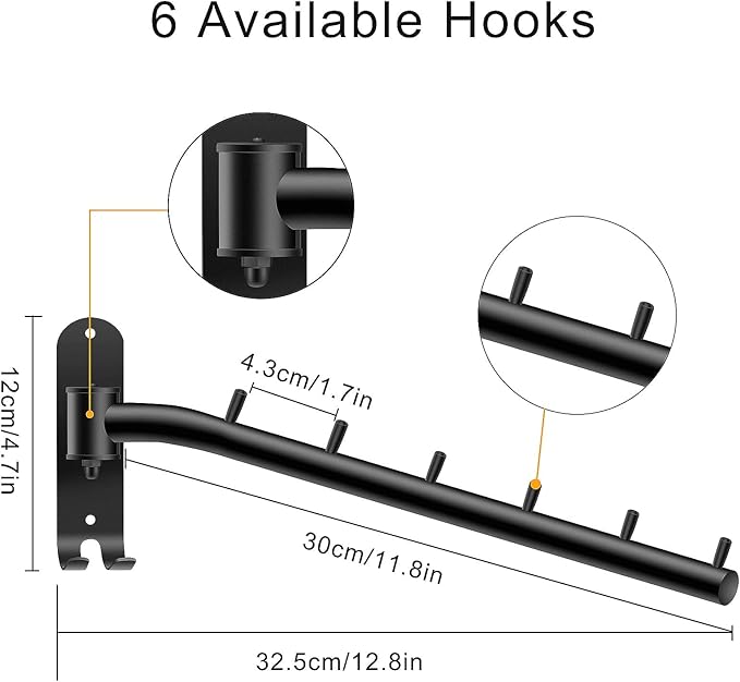 Bosszi 2-Pack Wall Mounted Folding Clothes Hanger Rack, Stainless Steel Clothes Hooks with Swing Arm Holder Space Saving Clothing Hanging System Closet Storage Organizer Heavy Duty Drying Rack (Black)