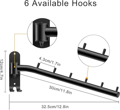 Bosszi 2-Pack Wall Mounted Folding Clothes Hanger Rack, Stainless Steel Clothes Hooks with Swing Arm Holder Space Saving Clothing Hanging System Closet Storage Organizer Heavy Duty Drying Rack (Black)