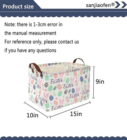 Rectangular Easter baskets , Kids Easter Basket Organizer.Cute Storage Basket with Handles.Boys and Girls,Easter Bunny Eggs Decor,Books,Easter Gifts . (Easter bunny eggs)