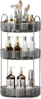 360° Rotating Makeup Organizer, Upgraded 3 Tier Skincare Perfume Organizers for Women, Bathroom Organizer Countertop, Clear Cosmetic Dresser Organizer with Makeup Brush Holder, Sink&Counter(Grey)