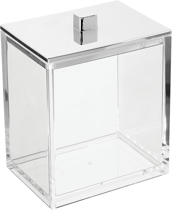 mDesign Plastic Rectangle Apothecary Canister - Organizer for Bathroom Vanity Countertop Shelf Decor - Holds Cotton Swabs, Soap, Makeup, Bath Salts - 2 Pack- Lumiere Collection - Clear/Chrome
