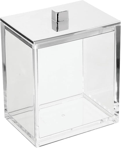 mDesign Plastic Rectangle Apothecary Canister - Organizer for Bathroom Vanity Countertop Shelf Decor - Holds Cotton Swabs, Soap, Makeup, Bath Salts - 2 Pack- Lumiere Collection - Clear/Chrome
