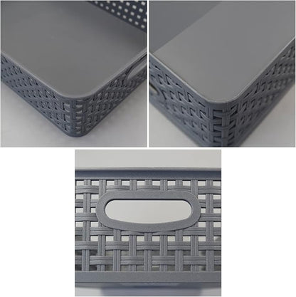4 Packs Plastic Storage Basket Tray, Shallow Paper Basket, Gray