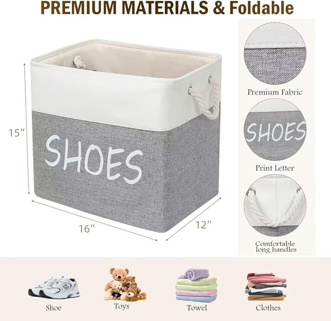 Large Fabric Shoe Basket,Flodable Shoe Storage Bin for Entryway,Hallway or Mudroom,Stylish Shoe Storage Container (Large-2 Pack)