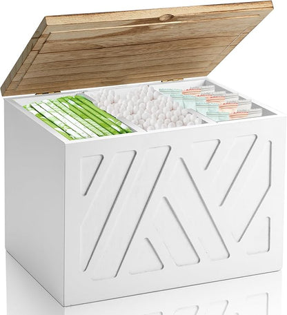 Tampon Holder for Bathroom, Feminine Product Organizer, Pad Organize Case with Lid, Shark Week Wooden Tampon Storage Decor, Lady Girl Stuff Box for Toilet Bathroom Accessories- White