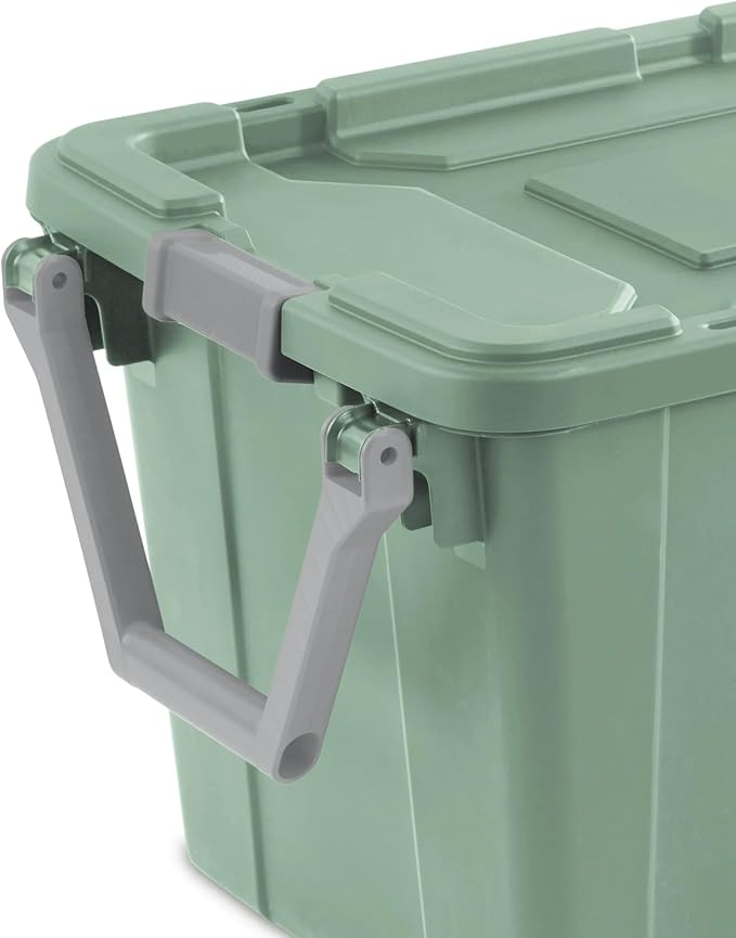 40-gallon plastic storage boxes with snap-on lids and handles, light green, 2-pack