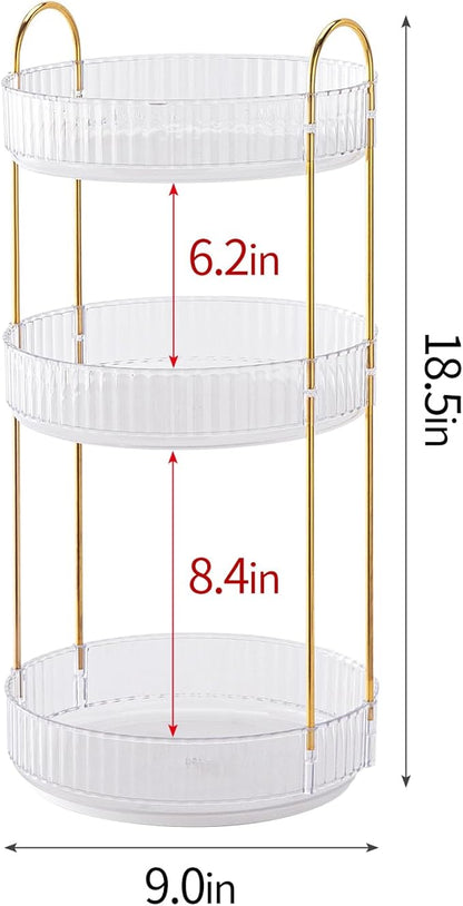 360° Rotating Makeup Organizer for Vanity - 3 Tier Perfume Organizer with Large Capacity - Skincare Organizer for Bathroom Counter - Space-Saving Cosmetic Storage for Dresser Countertop (Clear)