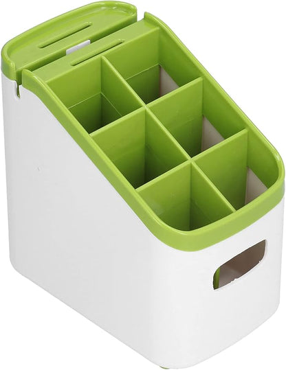 Tissting Cutlery Storage Box with Knife Rack, 6 Compartment Storage Organizer for Flatware, Forks, Knives, Spoons and Brushes, Multipurpose Tableware Rack for Kitchen Countertop(6.5x6.7x4.1in)