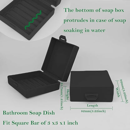 Soap Holder 2 Pack, Shower Bar Case Box Fit Dr Squatch, Waterproof Travel Container with Lid, Square Bathroom Soap Dish for Camping Gym Outdoor Traveling (Clear/Black)