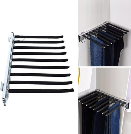 9-Arm Closet Pants Hanger,Pull Out Pants Rack Right/Left Mounted Trousers Rack,Space Saving Pants Rack Jeans Hangers with Non-Slip Pants Hanger Closet Organizer for Jeans,Pants,Ties,Slacks (Right)