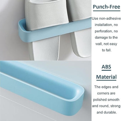 Wall Mounted Shoe Rack with Sticky Hanging Strips, Hanging Shoe Organizer for Bathroom, Door Shoe Hangers,premium Slippers Rack, Shoe Rack for Door (blue+red)