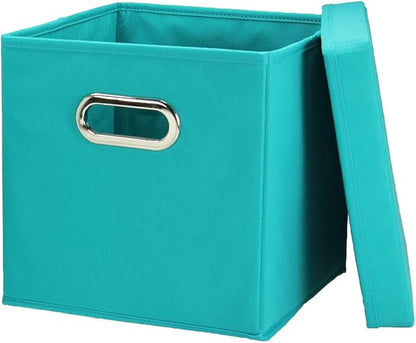 Household Essentials 36-1 Decorative Storage Cube Set with Removable Lids | Aqua | 2-Pack