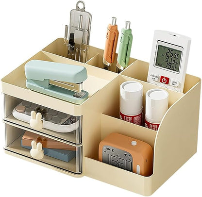 Makeup Storage Organizer with 2 Drawers, Desk Vanity Countertop Skin Care Cosmetic Display Case Make up Stands for Hair Accessories Lipstick Lotions Beauty Skincare Organizing (Cream)