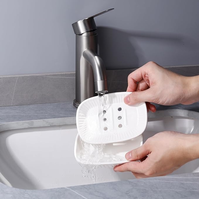 ANTIS'S HOME Ceramic Soap Dish, Self-draining Soap Holder, Double Layer Bar Soap Holder, White Draining Soap Dishes for Bathroom Shower Kitchen, Minimalist Vintage Style, Keep Soap Dry