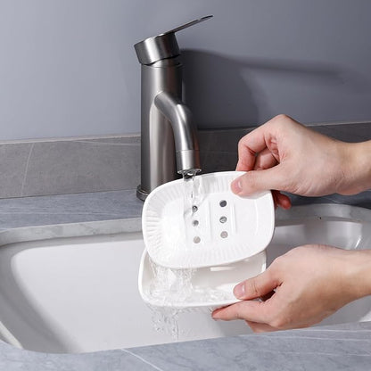 ANTIS'S HOME Ceramic Soap Dish, Self-draining Soap Holder, Double Layer Bar Soap Holder, White Draining Soap Dishes for Bathroom Shower Kitchen, Minimalist Vintage Style, Keep Soap Dry