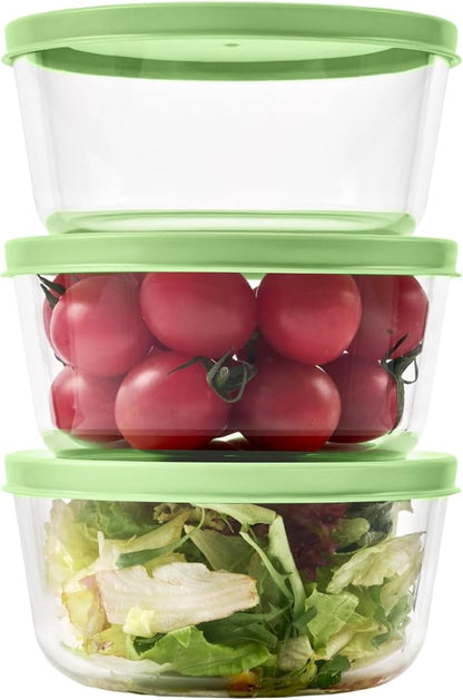 6-Piece Glass Food Storage Containers Set (3 Containers + 3 BPA-Free Lids) | 2-Cup, Leakproof | Microwave, Freezer, Oven & Dishwasher Safe | Ideal for Meal Prep & Pantry Organization, Pistachio