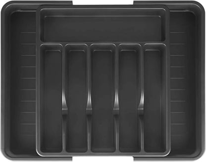 Vallary Expandable Silverware Drawer Organizer – Large BPA-Free Utensil Tray for Kitchen | Adjustable Cutlery Holder for Spoons, Forks, Knives | Plastic Flatware Storage, Black
