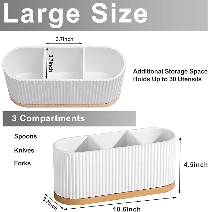 HouseJoy Countertop Silverware Holder, Silverware Caddy Organizer Holder for Forks, Spoons, Knives, Cutlery Caddy with 3 Compartments, Kitchen Utensil Holder for Party, Countertop